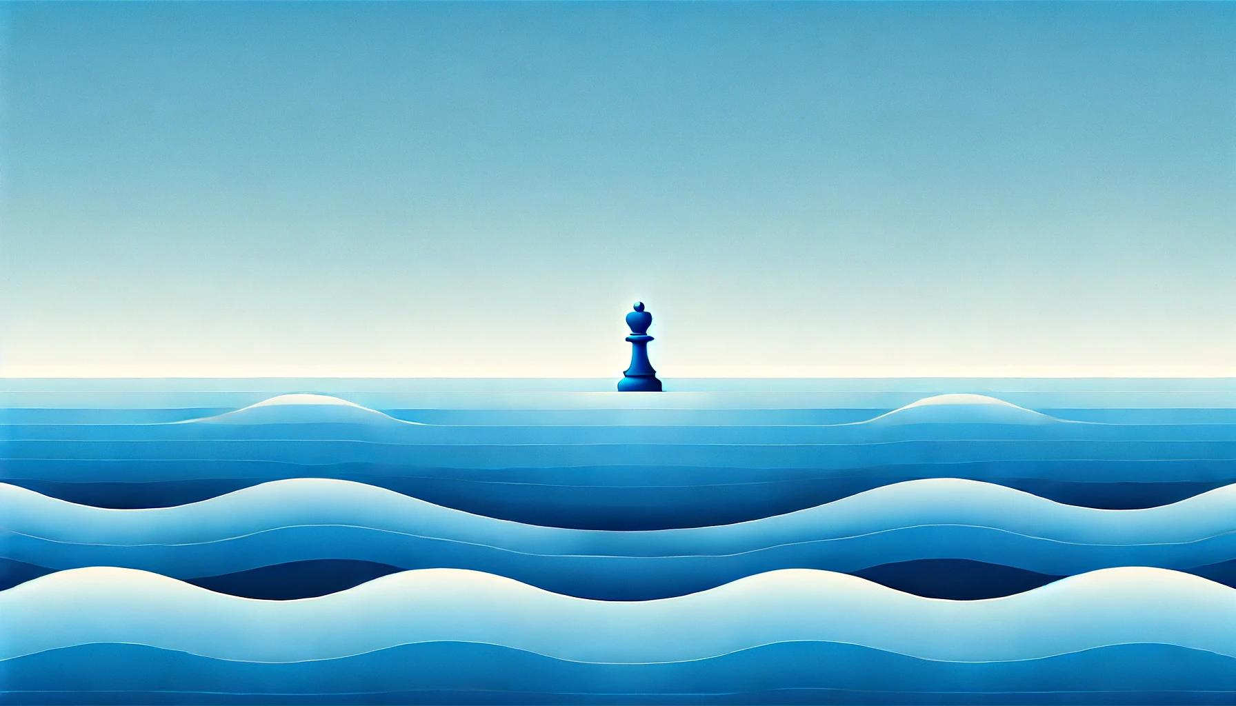 a minimal illustration of a pawn chess piece on backdrop of big blue ocean