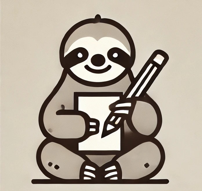 super cute lil sloth illustration (he has pencil and paper)