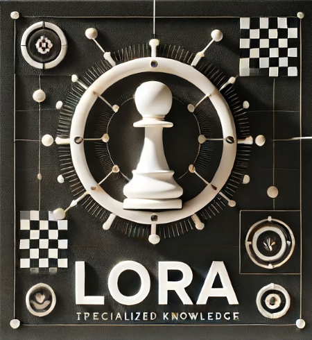 a stylized design of a pawn with text that says “LORA: specialized knowledge”