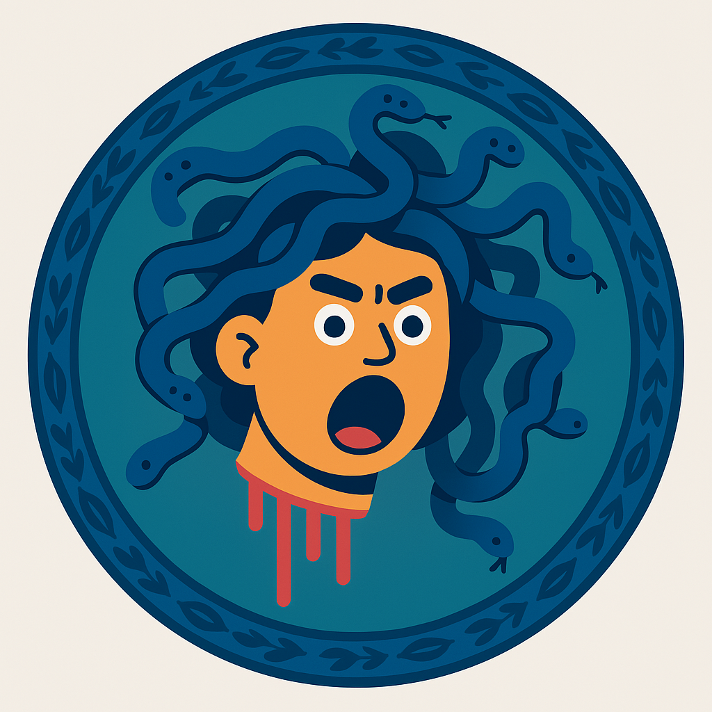 a corporate memphis version of caravaggio’s medusa